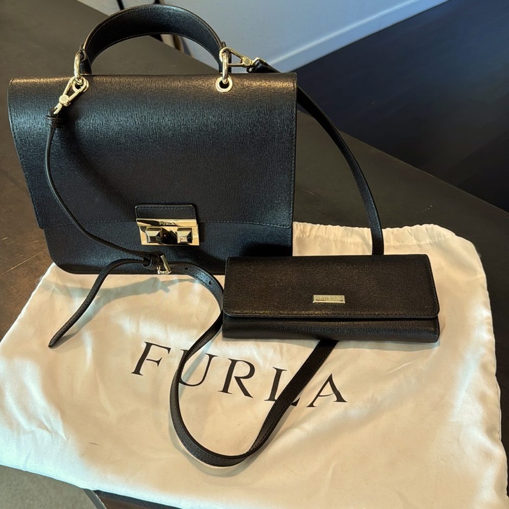 Furla black purse with wallet